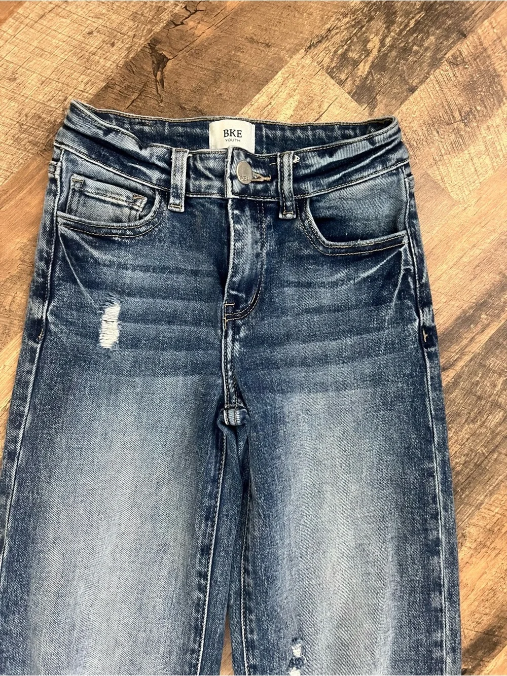 BKE Distressed Wide-Leg Jeans - Blue